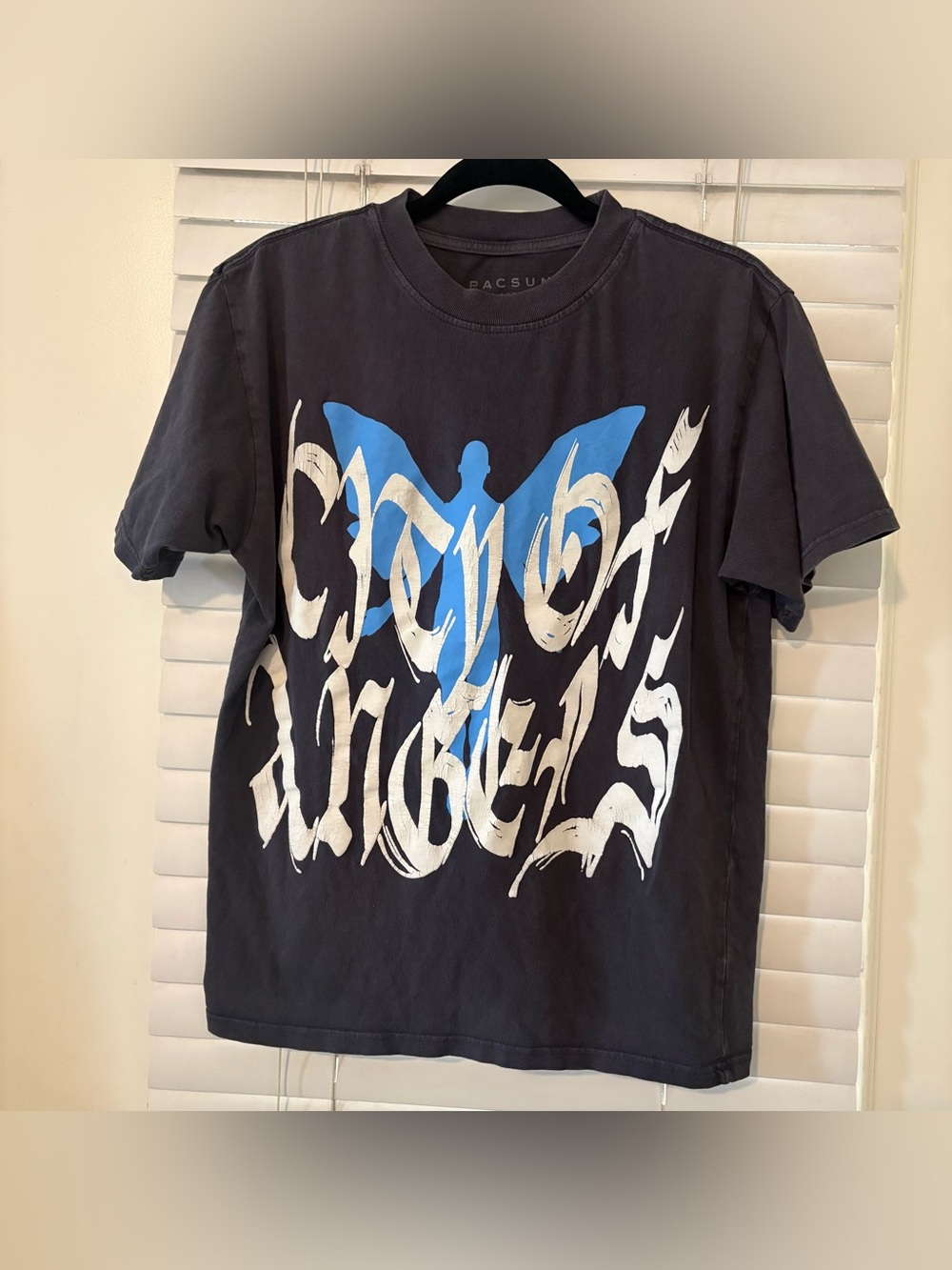 PacSun City of Angels Wing Graphic Boxy Cropped T-Shirt Men’s Size S Black
